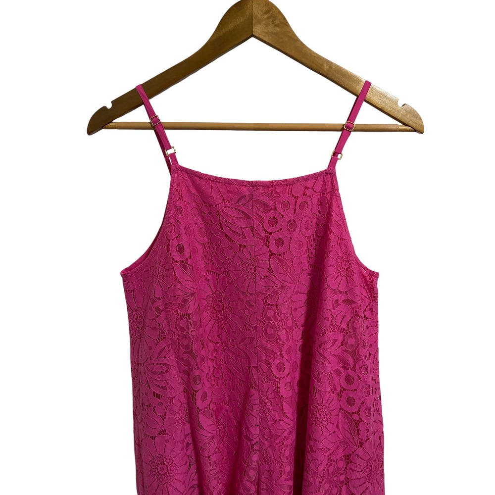 Kaari Blue Hot Pink Floral Lace A-Line Dress Barbiecore‎ Coastal Resort Garden M - Picture 8 of 9